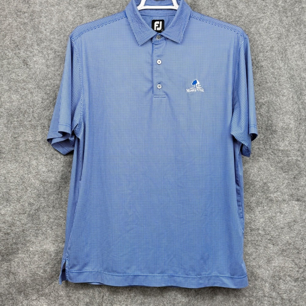 FootJoy Mens Blue‎ Houndstooth Golf Polo Shirt Large Spandex Blend